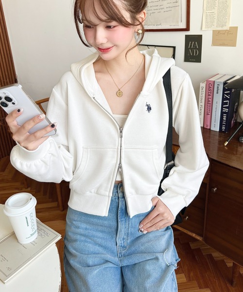 U.S. POLO ASSN.(ユーエスポロアッスン)の「U.S.POLO ASSN.ワンポイント刺繍ダブルジップショートパーカー(パーカー・レディース・杢グレー/ブラック/アイボリー/ネイビー・L/M)」の9枚目の写真