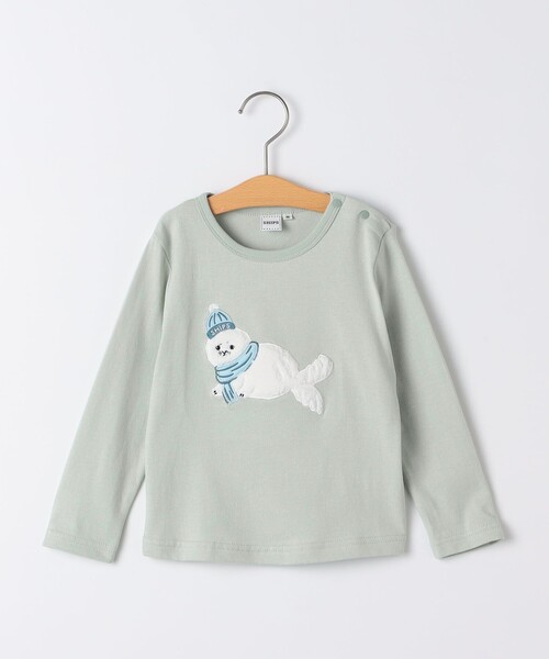 SHIPS(シップス)の「SHIPS KIDS:80~90cm / ベビー あざらし 長袖 Tシャツ(Tシャツ/カットソー・キッズ・ライトグリーン/オフホワイト・90/80)」の2枚目の写真