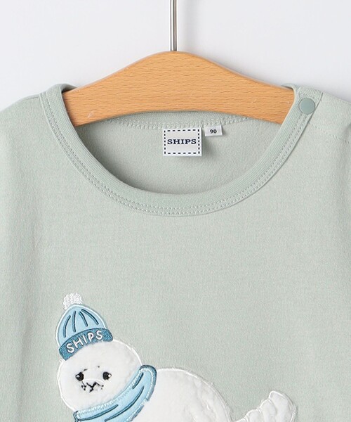 SHIPS(シップス)の「SHIPS KIDS:80~90cm / ベビー あざらし 長袖 Tシャツ(Tシャツ/カットソー・キッズ・ライトグリーン/オフホワイト・90/80)」の4枚目の写真