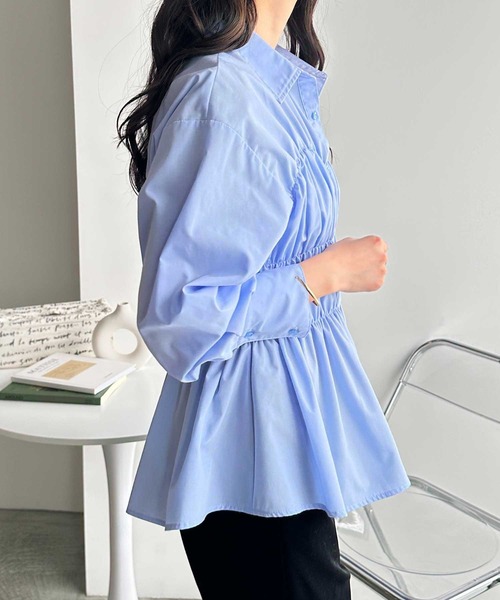 GeeRA(ジーラ)の「ビスチェ見えペプラム裾シャーリングシャツ(シャツ/ブラウス・レディース・オフホワイト/ブルー/ブラック・MEDIUM/LARGE)」の16枚目の写真