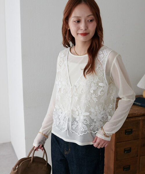 DISCOAT（ディスコート）の「レースベストロンTセット（アンサンブル・レディース・ブラック/アイボリー・FREE）」の6枚目の写真