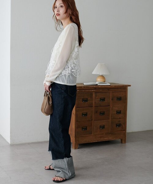 DISCOAT（ディスコート）の「レースベストロンTセット（アンサンブル・レディース・ブラック/アイボリー・FREE）」の10枚目の写真