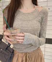 c.u.l | レイヤード風 ホルターネック トップス カットソー culw842(Tシャツ/カットソー)