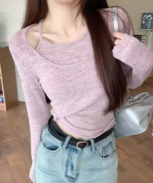 c.u.l | レイヤード風 ホルターネック トップス カットソー culw842(Tシャツ/カットソー)