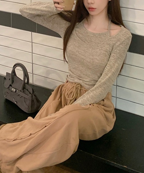 c.u.l(シーユーエル)の「レイヤード風 ホルターネック トップス カットソー culw842(Tシャツ/カットソー・レディース・ベージュ/ピンク・L/M)」の11枚目の写真