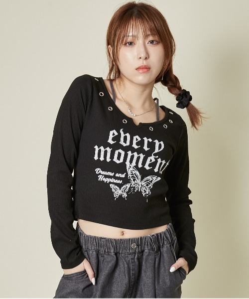 ♥トッティ様♥ セール】《バタフライロゴ×アイレット開き》クロスレイヤートップス（T