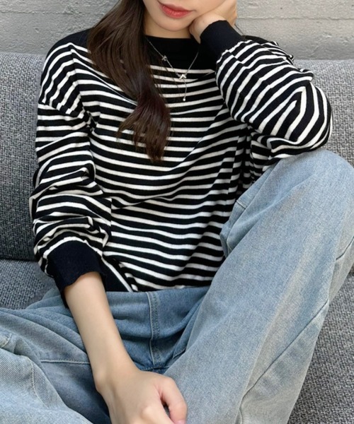 Ada.(エイダ)の「2WAY ボートネック ニット(ニット/セーター・レディース・ネイビー/ブラック×ホワイト/オフホワイト/ブラウン・FREE)」の16枚目の写真