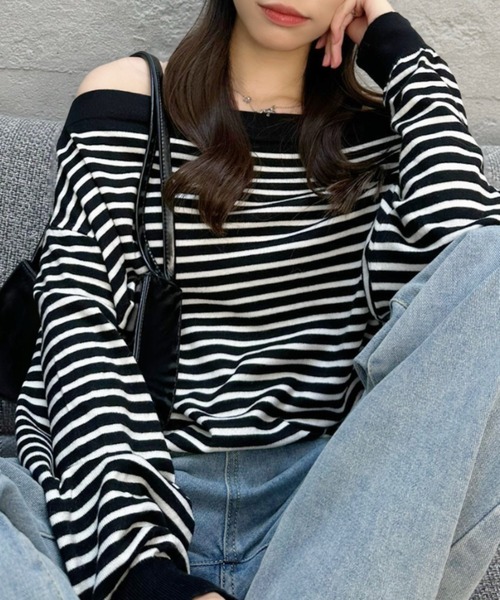 Ada.(エイダ)の「2WAY ボートネック ニット(ニット/セーター・レディース・ネイビー/ブラック×ホワイト/オフホワイト/ブラウン・FREE)」の21枚目の写真