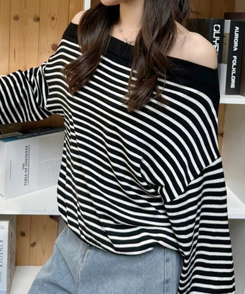 Ada.(エイダ)の「2WAY ボートネック ニット(ニット/セーター・レディース・ネイビー/ブラック×ホワイト/オフホワイト/ブラウン・FREE)」の18枚目の写真