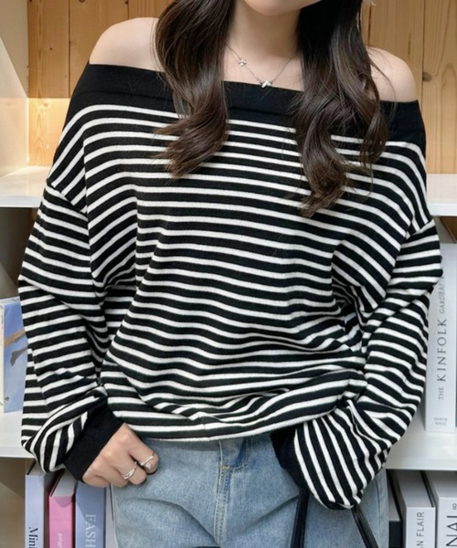 Ada.(エイダ)の「2WAY ボートネック ニット(ニット/セーター・レディース・ネイビー/ブラック×ホワイト/オフホワイト/ブラウン・FREE)」の10枚目の写真