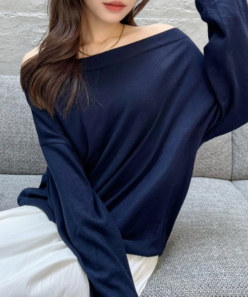 Ada.(エイダ)の「2WAY ボートネック ニット(ニット/セーター・レディース・ネイビー/ブラック×ホワイト/オフホワイト/ブラウン・FREE)」の5枚目の写真