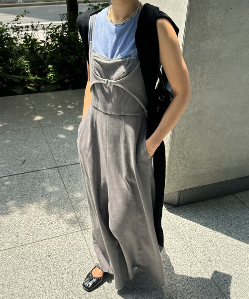 DENIM LIKE VOLUME CAMI ROMPERS（つなぎ/オールインワン