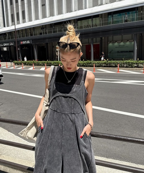 DENIM LIKE VOLUME CAMI ROMPERS（つなぎ/オールインワン