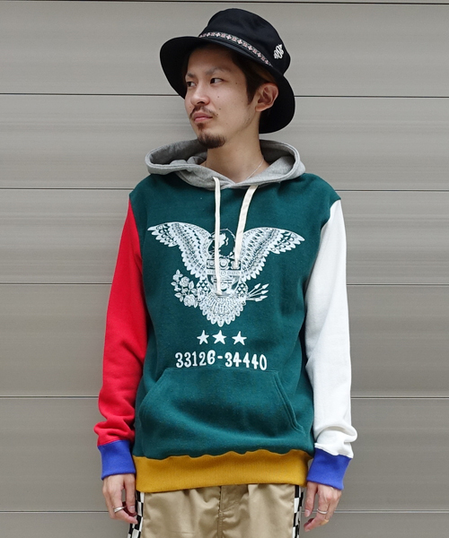 ALDIES(アールディーズ)の「MH Eagle Parka イーグルプリント プルオーバー パーカー(パーカー・メンズ・その他/ブルー/アイボリー/グレー・MEDIUM/SMALL/LARGE)」の4枚目の写真