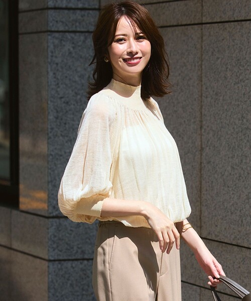 洗える】シアーギャザー ハイネック ニット（ニット/セーター）｜23区