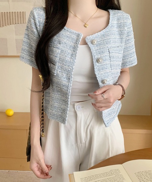 Miniministore(ミニミニストア)の「ツイード風ジャケットノーカラージャケット(その他アウター・レディース・ブラック/アイボリー/ライトブルー・M/L)」の17枚目の写真