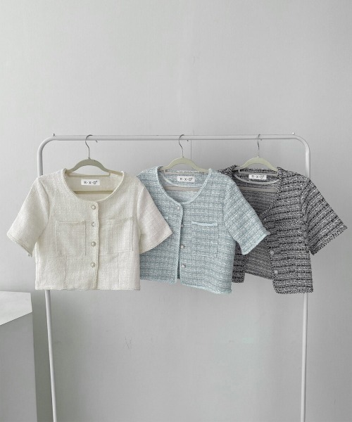 Miniministore(ミニミニストア)の「ツイード風ジャケットノーカラージャケット(その他アウター・レディース・ブラック/アイボリー/ライトブルー・M/L)」の19枚目の写真