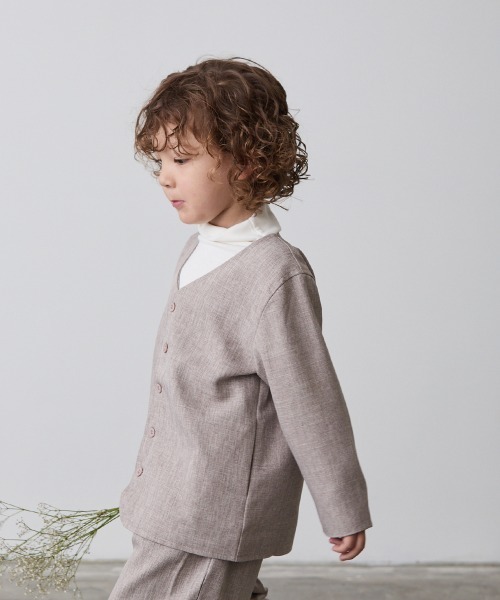 riziere(リジェール)の「シングルノーカラージャケットセットアップ(裏地チェック)(スーツセット・キッズ・ブラック/ブラウン/ライトブラウン/カーキ系・100/120/110/90/160/150/140/130)」の7枚目の写真