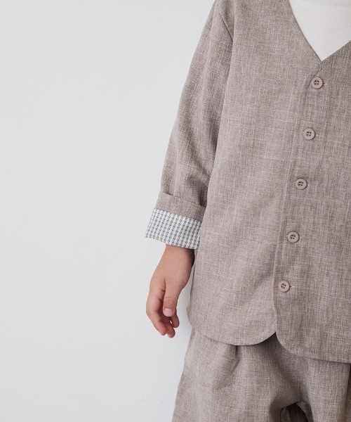 riziere(リジェール)の「シングルノーカラージャケットセットアップ(裏地チェック)(スーツセット・キッズ・ブラック/ブラウン/ライトブラウン/カーキ系・100/120/110/90/160/150/140/130)」の10枚目の写真