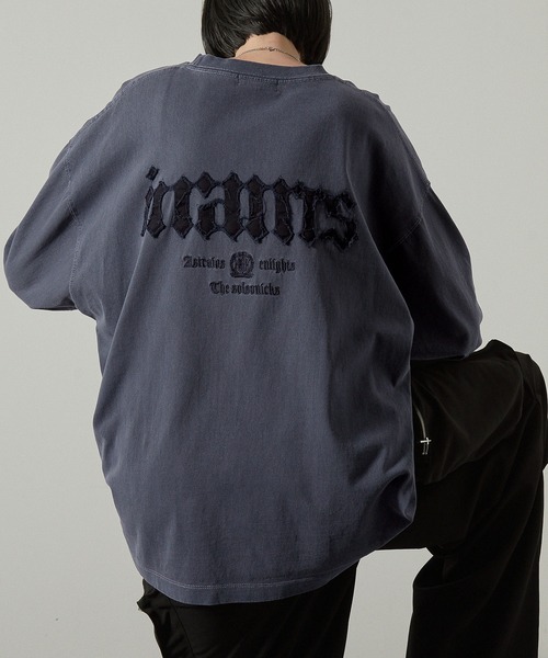 Alfred Alex（アルフレッドアレックス）の「【Alfred Alex】ヴィンテージ加工ピグメントロゴパッチロンT（Tシャツ/カットソー・メンズ・ブラック系/ブルー系/ダークブラウン/ブラック/ワイン/グレイッシュブルー・M/L）」の5枚目の写真