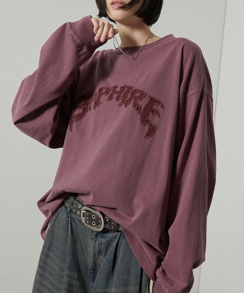 Alfred Alex（アルフレッドアレックス）の「【Alfred Alex】ヴィンテージ加工ピグメントロゴパッチロンT（Tシャツ/カットソー・メンズ・ブラック系/ブルー系/ダークブラウン/ブラック/ワイン/グレイッシュブルー・M/L）」の6枚目の写真