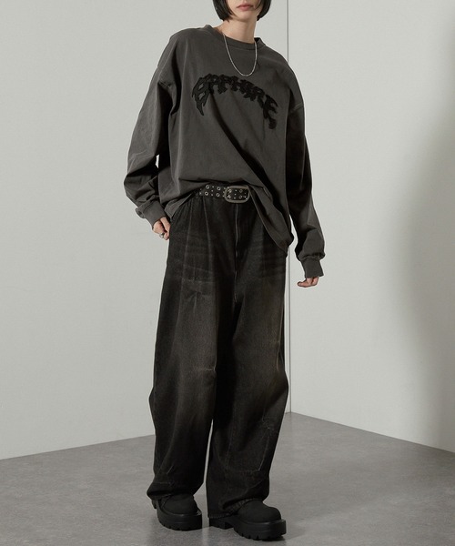 Alfred Alex（アルフレッドアレックス）の「【Alfred Alex】ヴィンテージ加工ピグメントロゴパッチロンT（Tシャツ/カットソー・メンズ・ブラック系/ブルー系/ダークブラウン/ブラック/ワイン/グレイッシュブルー・M/L）」の10枚目の写真