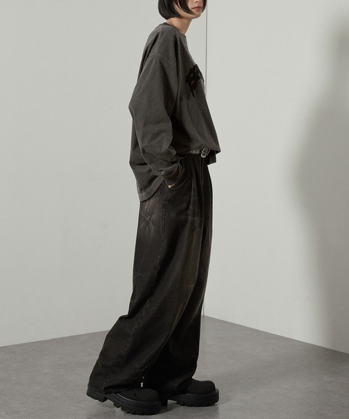 Alfred Alex（アルフレッドアレックス）の「【Alfred Alex】ヴィンテージ加工ピグメントロゴパッチロンT（Tシャツ/カットソー・メンズ・ブラック系/ブルー系/ダークブラウン/ブラック/ワイン/グレイッシュブルー・M/L）」の12枚目の写真