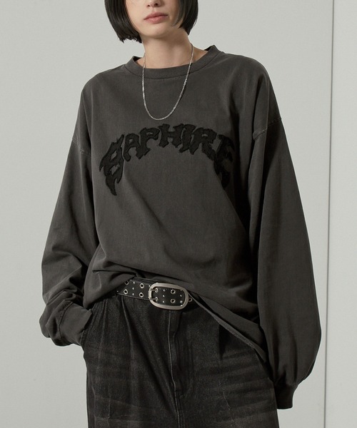 Alfred Alex（アルフレッドアレックス）の「【Alfred Alex】ヴィンテージ加工ピグメントロゴパッチロンT（Tシャツ/カットソー・メンズ・ブラック系/ブルー系/ダークブラウン/ブラック/ワイン/グレイッシュブルー・M/L）」の17枚目の写真