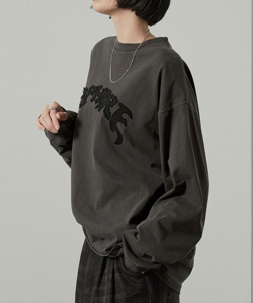 Alfred Alex（アルフレッドアレックス）の「【Alfred Alex】ヴィンテージ加工ピグメントロゴパッチロンT（Tシャツ/カットソー・メンズ・ブラック系/ブルー系/ダークブラウン/ブラック/ワイン/グレイッシュブルー・M/L）」の19枚目の写真