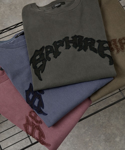 Alfred Alex（アルフレッドアレックス）の「【Alfred Alex】ヴィンテージ加工ピグメントロゴパッチロンT（Tシャツ/カットソー・メンズ・ブラック系/ブルー系/ダークブラウン/ブラック/ワイン/グレイッシュブルー・M/L）」の7枚目の写真