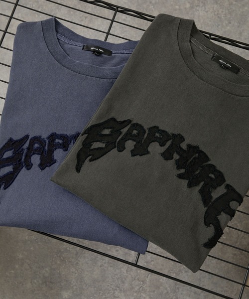 Alfred Alex（アルフレッドアレックス）の「【Alfred Alex】ヴィンテージ加工ピグメントロゴパッチロンT（Tシャツ/カットソー・メンズ・ブラック系/ブルー系/ダークブラウン/ブラック/ワイン/グレイッシュブルー・M/L）」の8枚目の写真