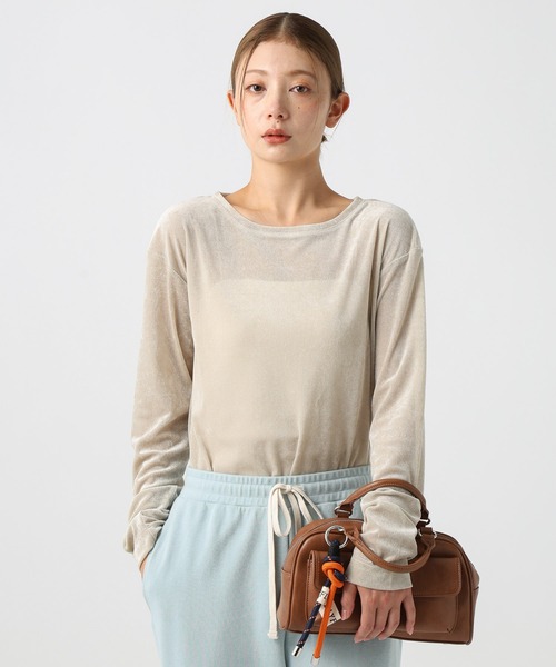 BAYFLOW(ベイフロー)の「シアーベロアプルオーバー(Tシャツ/カットソー・レディース・ブラック/オフホワイト/グレイッシュベージュ・FREE)」の3枚目の写真