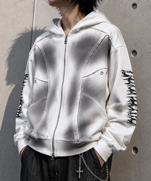 8(eight)(エイト)の「スプレー加工切り替えZIPパーカー(パーカー・メンズ・ブラック/ピンク/ホワイト・MEDIUM/LARGE)」の2枚目の写真