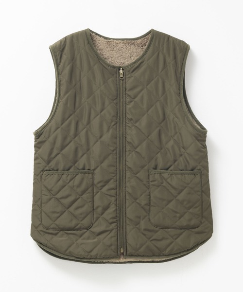 NAVY（ネイビー）の「NAVY ボア×タフタ リバーシブルZIPベスト【保温 撥水】（ベスト・レディース・オリーブ/ベージュ/グレー・FREE）」の11枚目の写真