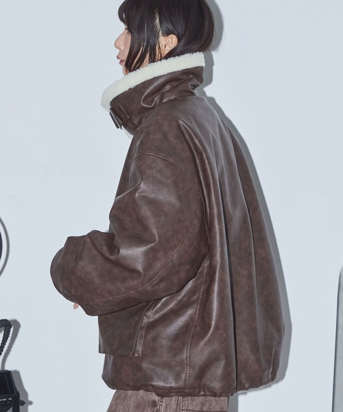 ウインドアーマー/ボア/牛革/コート/短丈/XL程度 /ブラウン/総裏/Y2K Anchor Smith（アンカー スミス） ブルゾン アウター 2WAYヴィンテージ