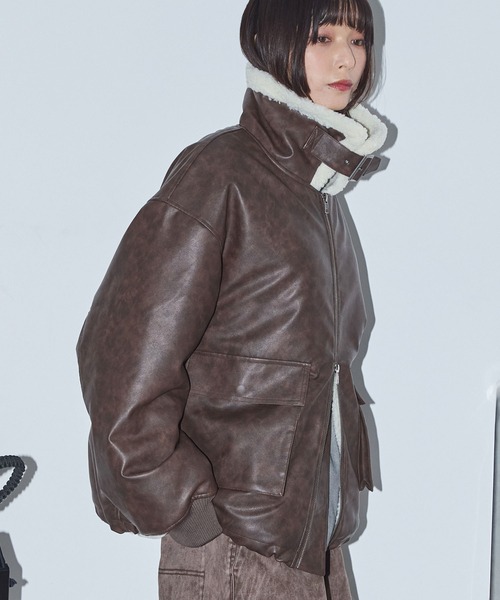 Anchor Smith（アンカー スミス）の「2WAYヴィンテージライクボアフライトブルゾン（ブルゾン・レディース・ブラウン/ブラック・L/M）」の15枚目の写真