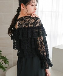モール刺繍レース使いティアードワンピースドレス