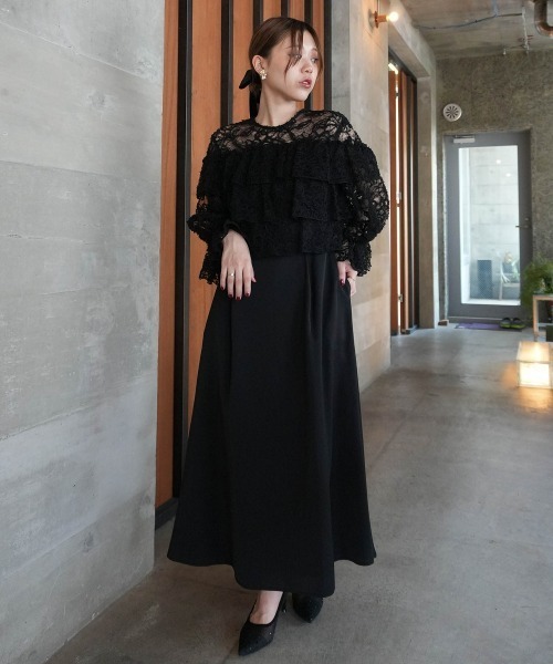 セール】モール刺繍レース使いティアードワンピースドレス