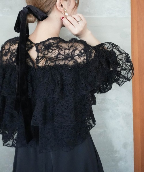 モール刺繍レース使いティアードワンピースドレス＜大きいサイズ