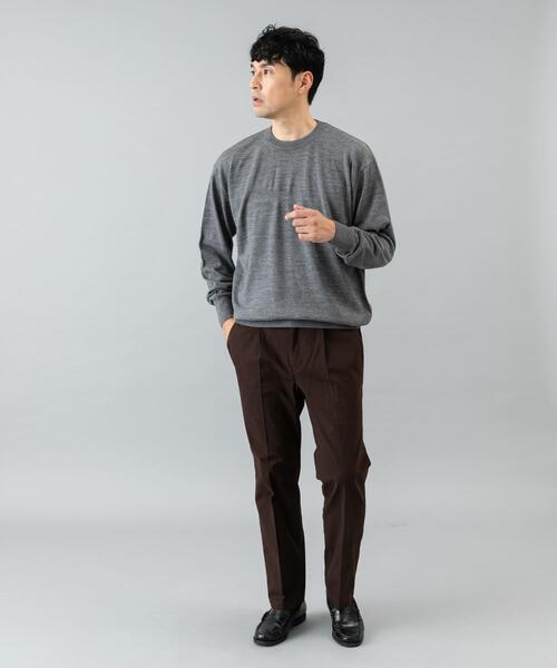 BRIEFING2024年新作未使用メリノウールセーターMチャコールメンズ、 紳士 メリノウール畦編みエルボーパッチ付きクルーネックセーター