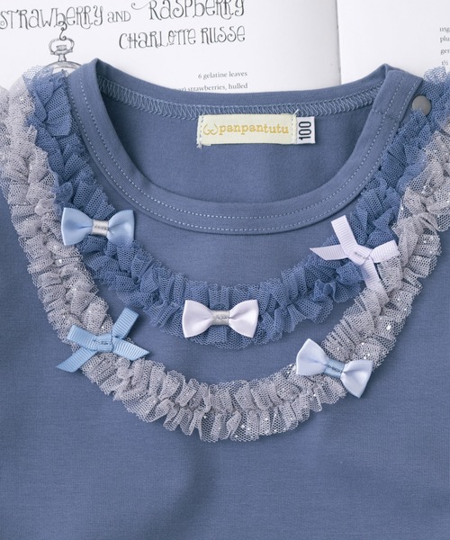 panpantutu（パンパンチュチュ）の「チュールリボントップ/ジュエリー(長袖)(80-130cm)（Tシャツ/カットソー・キッズ・ブラック/グレイッシュブルー/ピンク・90cm/120cm/80ｃｍ/100cm/110cm/130cm）」の12枚目の写真