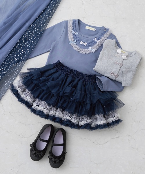 panpantutu（パンパンチュチュ）の「チュールリボントップ/ジュエリー(長袖)(80-130cm)（Tシャツ/カットソー・キッズ・ブラック/グレイッシュブルー/ピンク・90cm/120cm/80ｃｍ/100cm/110cm/130cm）」の18枚目の写真