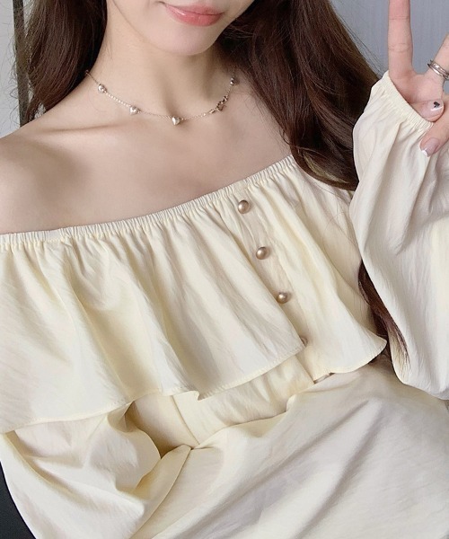 ReRe(リリ)の「ギャザー袖×フリルネックオフショルトップス(シャツ/ブラウス・レディース・ブラック/ライトイエロー・MEDIUM)」の6枚目の写真