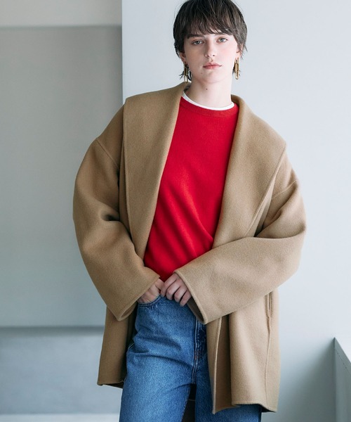 N.O.R.C（ノーク）の「ウールメルトンミドルリバーコート（その他アウター・レディース・ブラック/チャコール/キャメル/ブラウン/サックスブルー・フリー）」の14枚目の写真