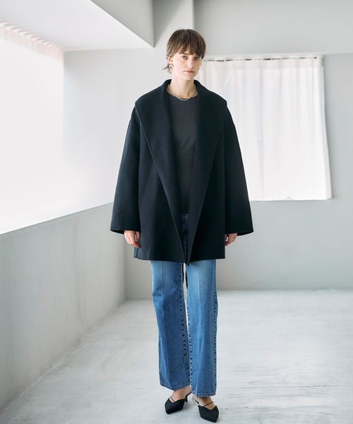 N.O.R.C（ノーク）の「ウールメルトンミドルリバーコート（その他アウター・レディース・ブラック/チャコール/キャメル/ブラウン/サックスブルー・フリー）」の7枚目の写真