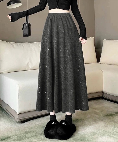 Miniministore(ミニミニストア)の「ラメ入りロングスカート キラキラスカート(スカート・レディース・ライトグレー/ブラック/ダークグレー・FREE)」の4枚目の写真