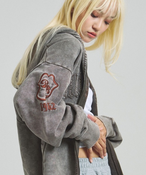 B-TRS-Lips&Tongue ラインストーン-ZIPパーカー（パーカー