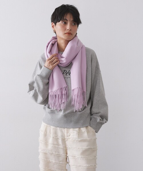 OPAQUE.CLIP（オペークドットクリップ）の「大判無地フリンジボリュームストール（ストール/ショール・レディース・ブラック/パープル/グレー/アイボリー・00）」の9枚目の写真