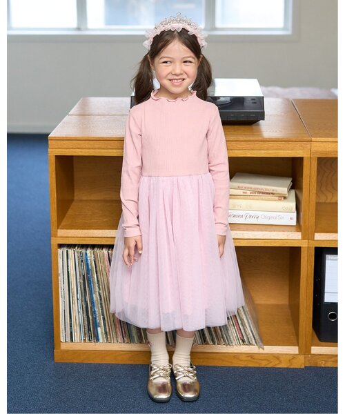 Lycee mine（リセマイン）の「チュールドッキングワンピース（ワンピース・キッズ・ブラック/ブルーグレー/ピンク・110cm/130cm/150cm/140cm/120cm/100cm）」の3枚目の写真