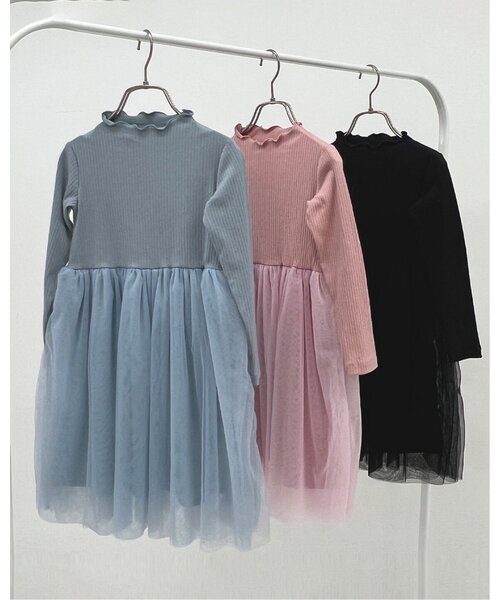 Lycee mine（リセマイン）の「チュールドッキングワンピース（ワンピース・キッズ・ブラック/ブルーグレー/ピンク・110cm/130cm/150cm/140cm/120cm/100cm）」の15枚目の写真